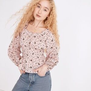 Madewell Pink Smocked Balloon Sleeves Sophia Top in Bouquet Floral Size Small